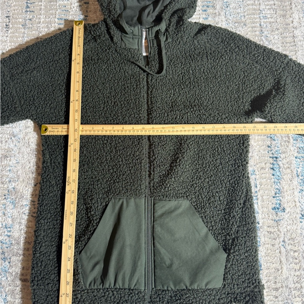 Adidas Women's Brilliant Basics Dark Green Sherpa Zip Up Hoodie - Picture 4 of 6